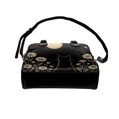 Black Cat Moon Handbag, Celestial Daisy Night Garden Satchel