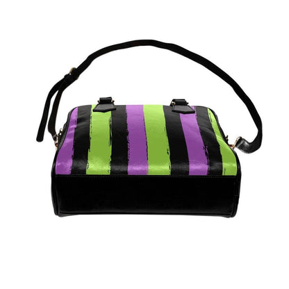 Goth Striped Handbag, Purple Green Top Handle Purse, Spooky Crossbody Satchel