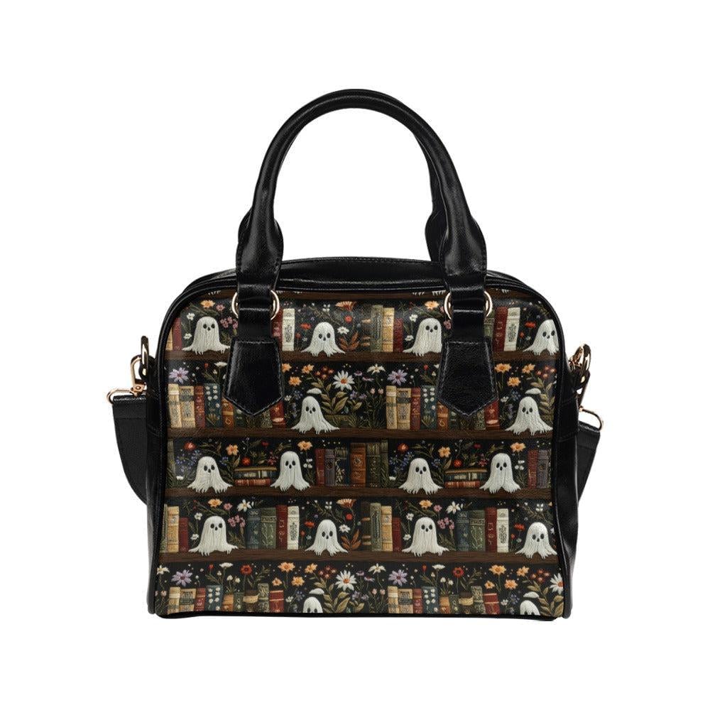 Ghost Bookshelf Handbag, Spooky Book Lover Purse, Gothic Librarian Satchel