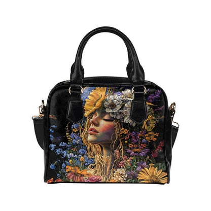 Boho Portrait Handbag, Wildflower Woman Satchel, Festival Statement Purse