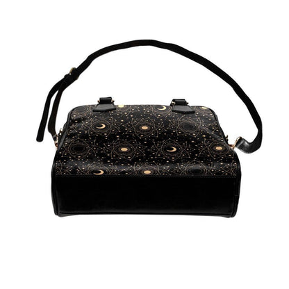 Astrology Satchel Handbag, Black Sun Moon Top Handle Purse with Crossbody Strap