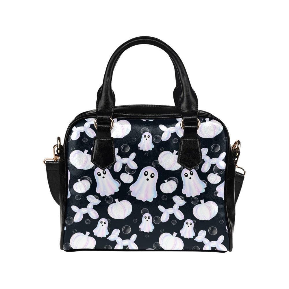 Monochrome Ghost Handbag, Black White Pumpkin Purse, Minimal Spooky Bowler Bag