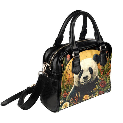 Panda handbag with floral print, top handle satchel purse, whimsical animal lover bag