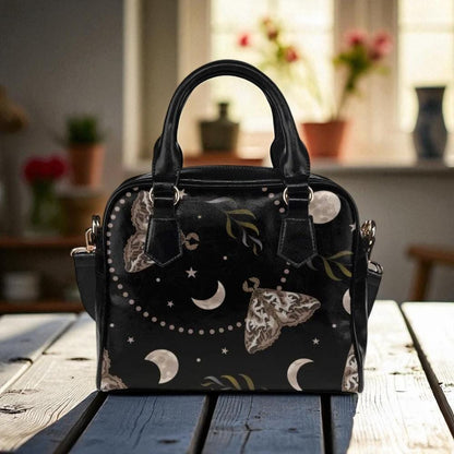 Moon Moth Handbag, Gothic Top Handle Purse, Witchy Crossbody Bag
