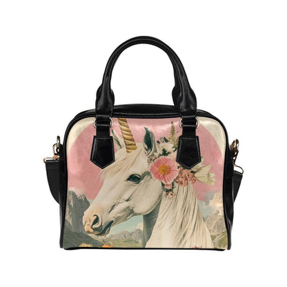 Unicorn Purse with Floral Crown, Fantasy Satchel Bag, Pink Whimsical Handbag