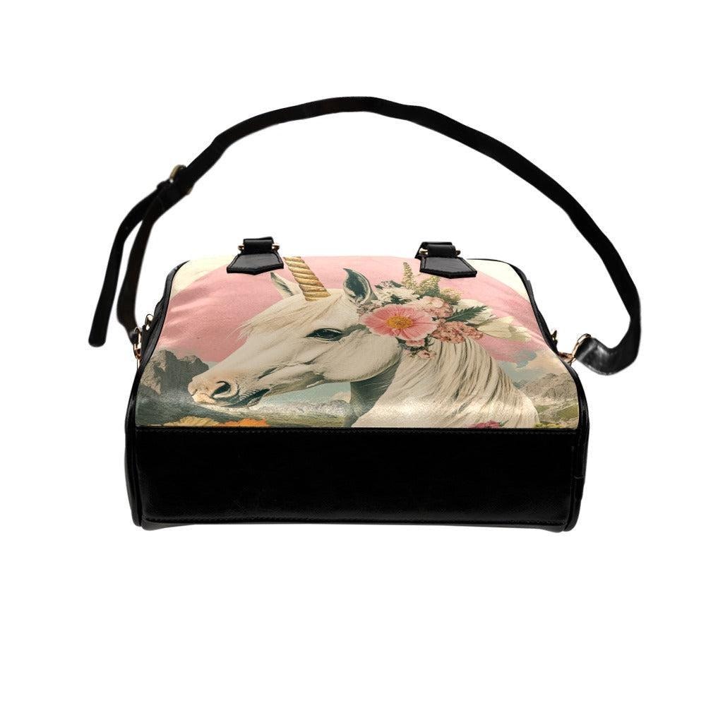 Unicorn Purse with Floral Crown, Fantasy Satchel Bag, Pink Whimsical Handbag