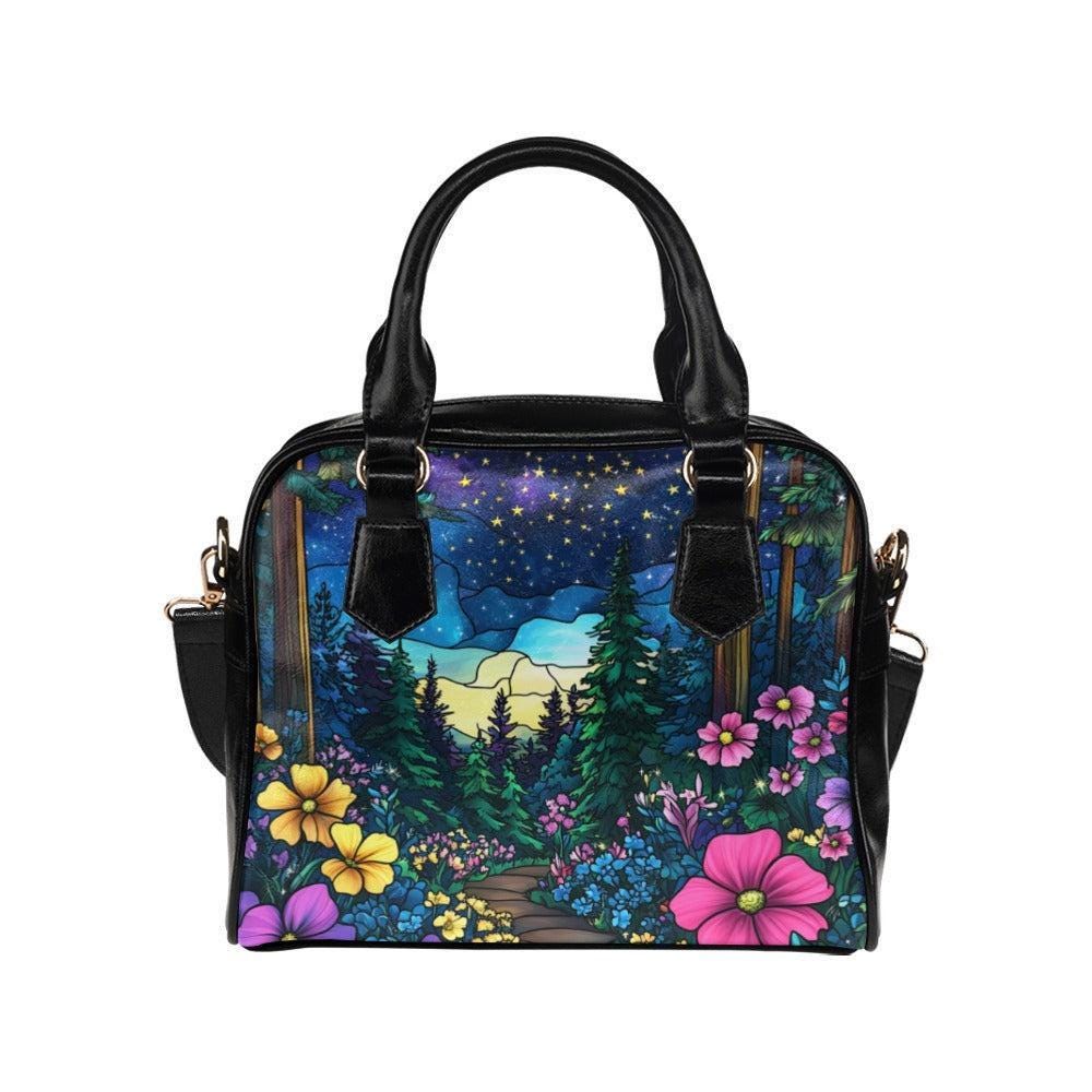Mountain Wildflower Handbag, Scenic Night Sky Satchel, Forest Trail Shoulder Purse