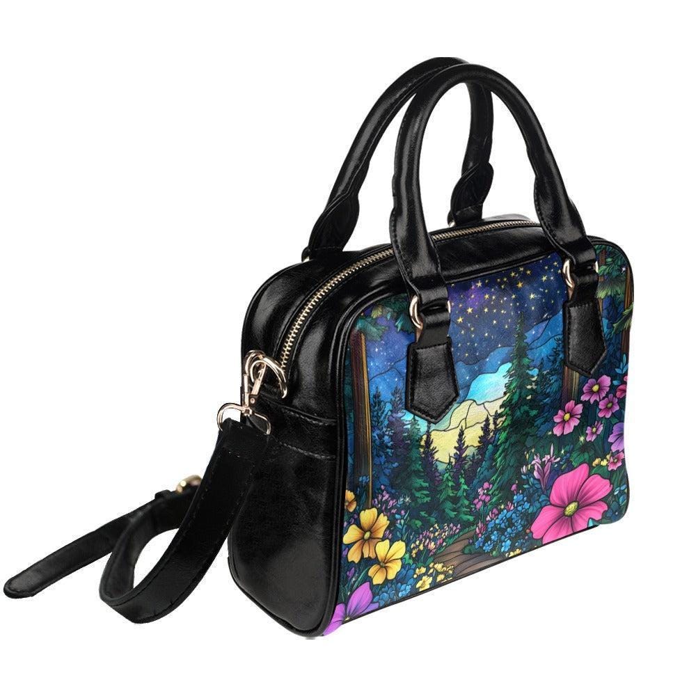 Mountain Wildflower Handbag, Scenic Night Sky Satchel, Forest Trail Shoulder Purse