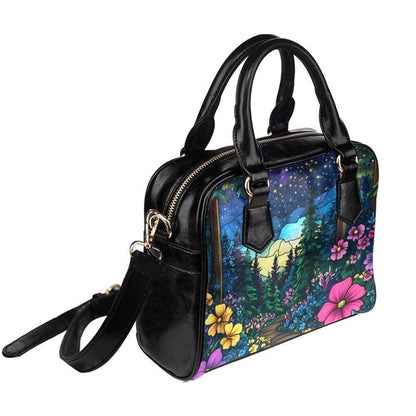 Mountain Wildflower Handbag, Scenic Night Sky Satchel, Forest Trail Shoulder Purse
