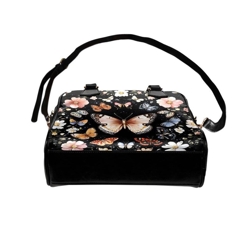 Butterfly floral satchel purse, moth garden handbag, vintage insect crossbody, cottage wildflower top handle
