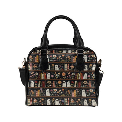 Ghost Bookshelf Handbag, Floral Book Lover Purse, Cute Spooky Satchel Bag