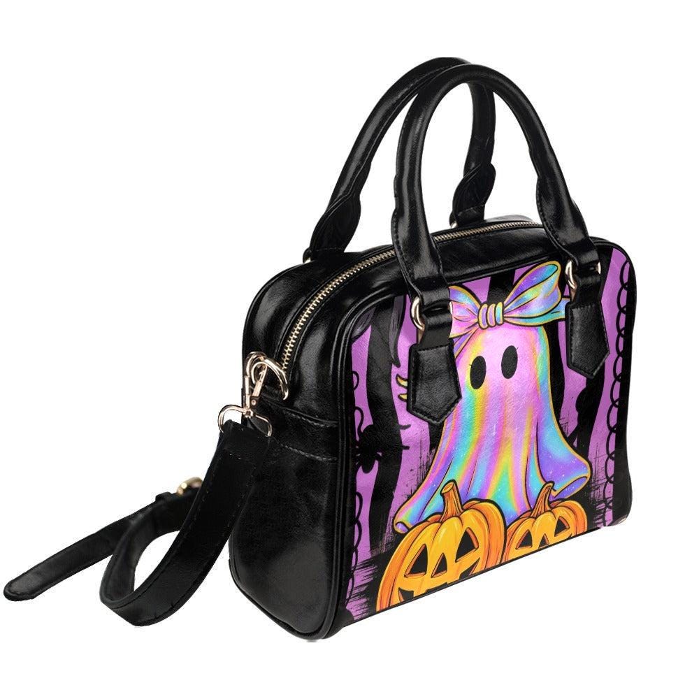 Halloween Ghost Satchel Purse, Pumpkin Bowler Bag, Pastel Spooky Top Handle Handbag