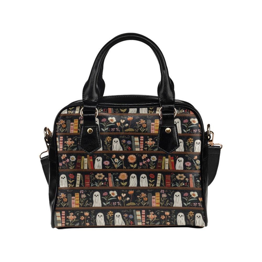 Ghost Bookshelf Handbag, Floral Book Lover Purse, Cute Spooky Satchel Bag