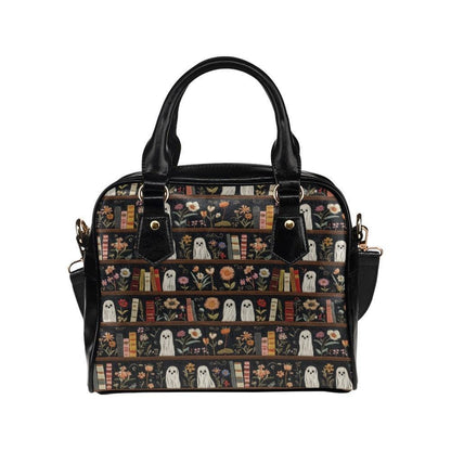 Ghost Bookshelf Handbag, Floral Book Lover Purse, Cute Spooky Satchel Bag