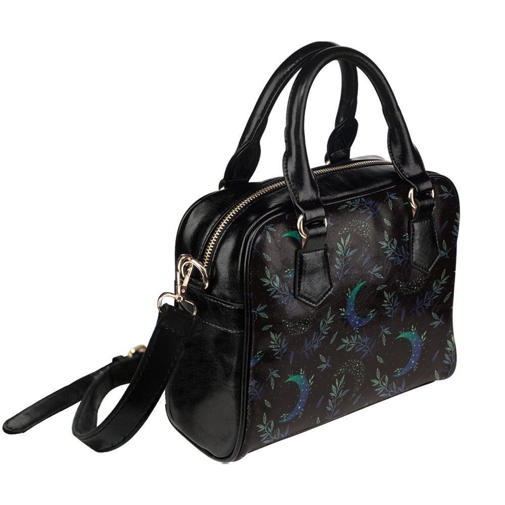 Moon & Foliage Satchel Bag: Celestial Crossbody Purse, Witchy Lunar Handbag