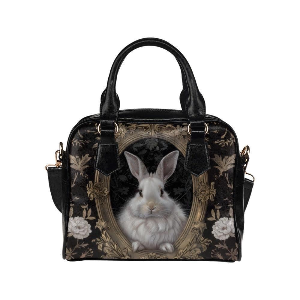 Victorian Rabbit Portrait Satchel, Dark Cottagecore Bunny Handbag, Woodland Floral Accessory