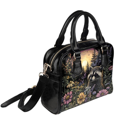 Raccoon Wildflower Handbag, Woodland Night Bowler Purse, Forest Animal Satchel