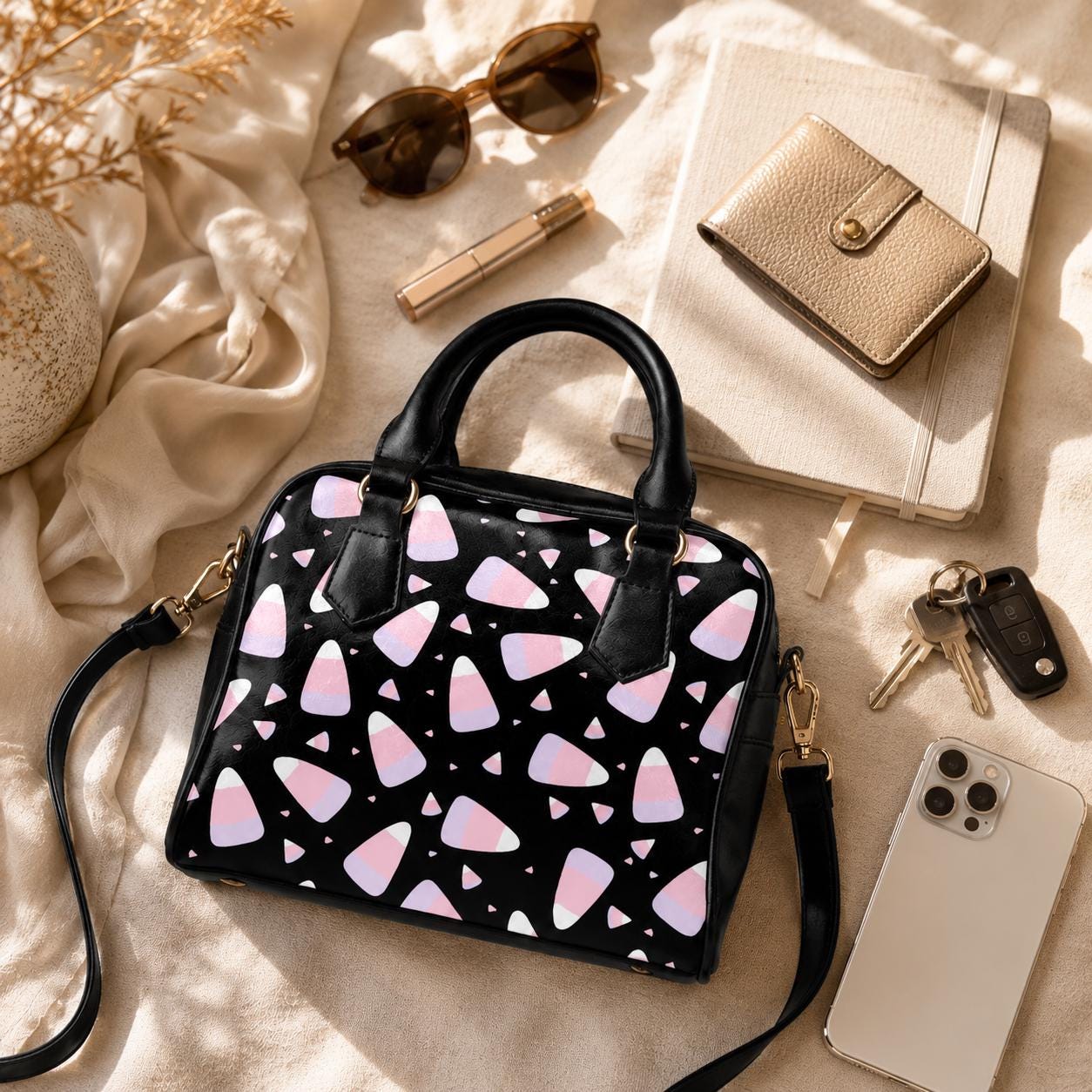 Candy Corn Purse, Pastel Halloween Handbag, Pink Goth Satchel Bag