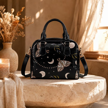 Moon Moth Handbag, Gothic Top Handle Purse, Witchy Crossbody Bag