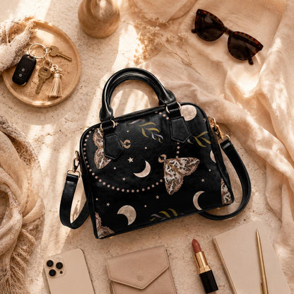 Moon Moth Handbag, Gothic Top Handle Purse, Witchy Crossbody Bag