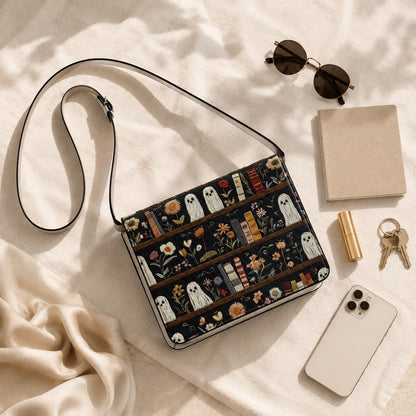Bookish Crossbody Bag, Literary Ghost Purse, Cottage Gothic Librarian Gift
