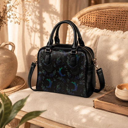 Moon & Foliage Satchel Bag: Celestial Crossbody Purse, Witchy Lunar Handbag