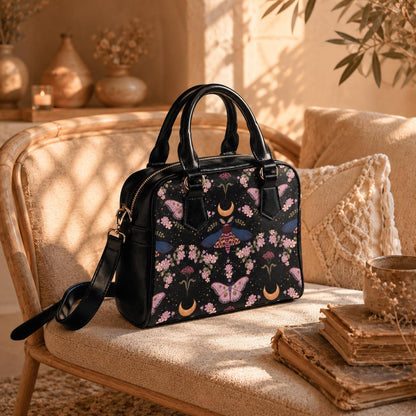 Celestial Moth Purse, Moon Phase Satchel Bag, Witchy Floral Handbag