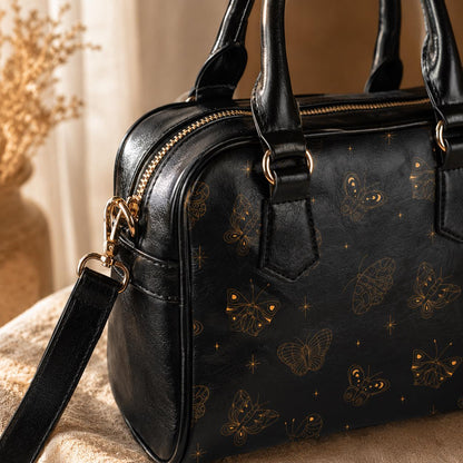 Butterfly Satchel Bag, Black Line Art Handbag, Minimalist Boho Purse
