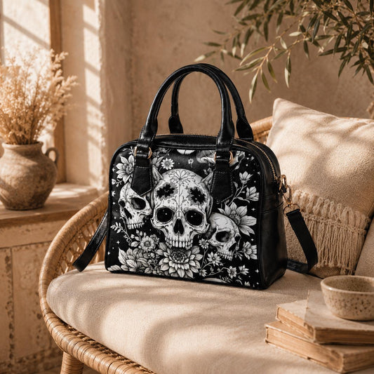 Skull Floral Handbag, Witchy Crossbody Satchel, Occult Fashion, Botanical Skull Tote, Dark Academia Bag