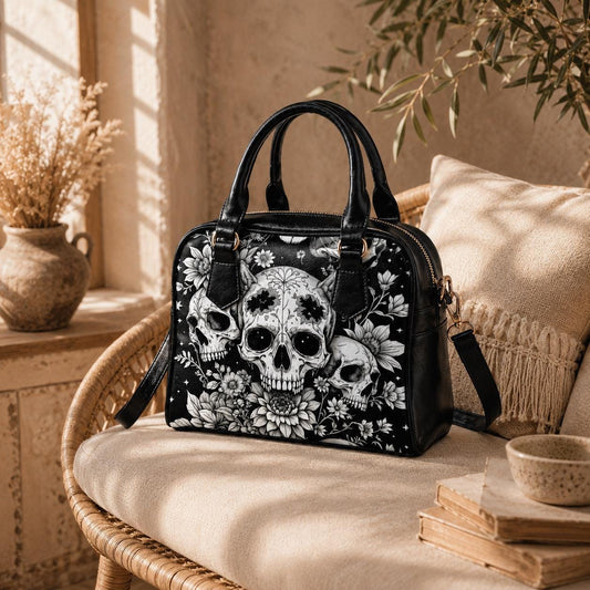 Skull Floral Handbag, Witchy Crossbody Satchel, Occult Fashion