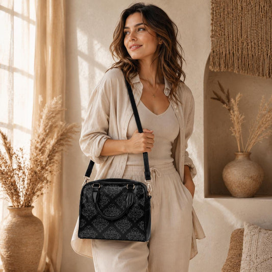 Black Damask Satchel, Dark Academia Purse, Elegant Gothic Handbag
