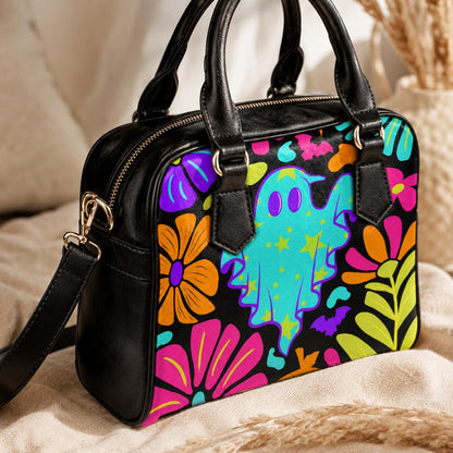 Ghost Handbag, Colorful Halloween Bowler Bag, Retro Floral Purse, Cute Spooky Gift