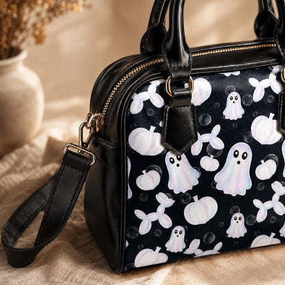 Monochrome Ghost Handbag, Black White Pumpkin Purse, Minimal Spooky Bowler Bag