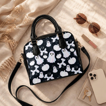 Monochrome Ghost Handbag, Black White Pumpkin Purse, Minimal Spooky Bowler Bag