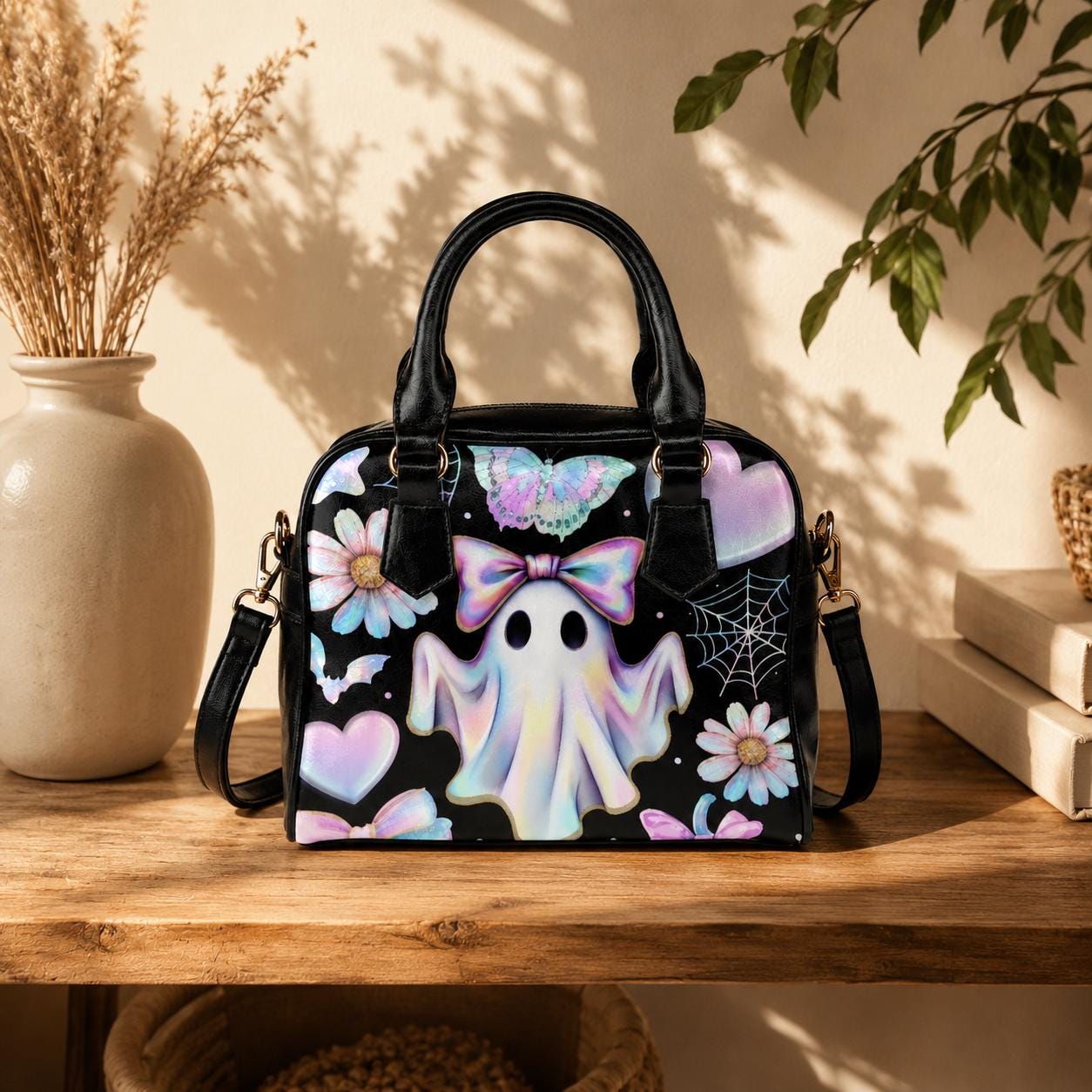 Ghost Purse, Coquette Bow Handbag, Butterfly Satchel Bag, Cute Spooky Gift for Her