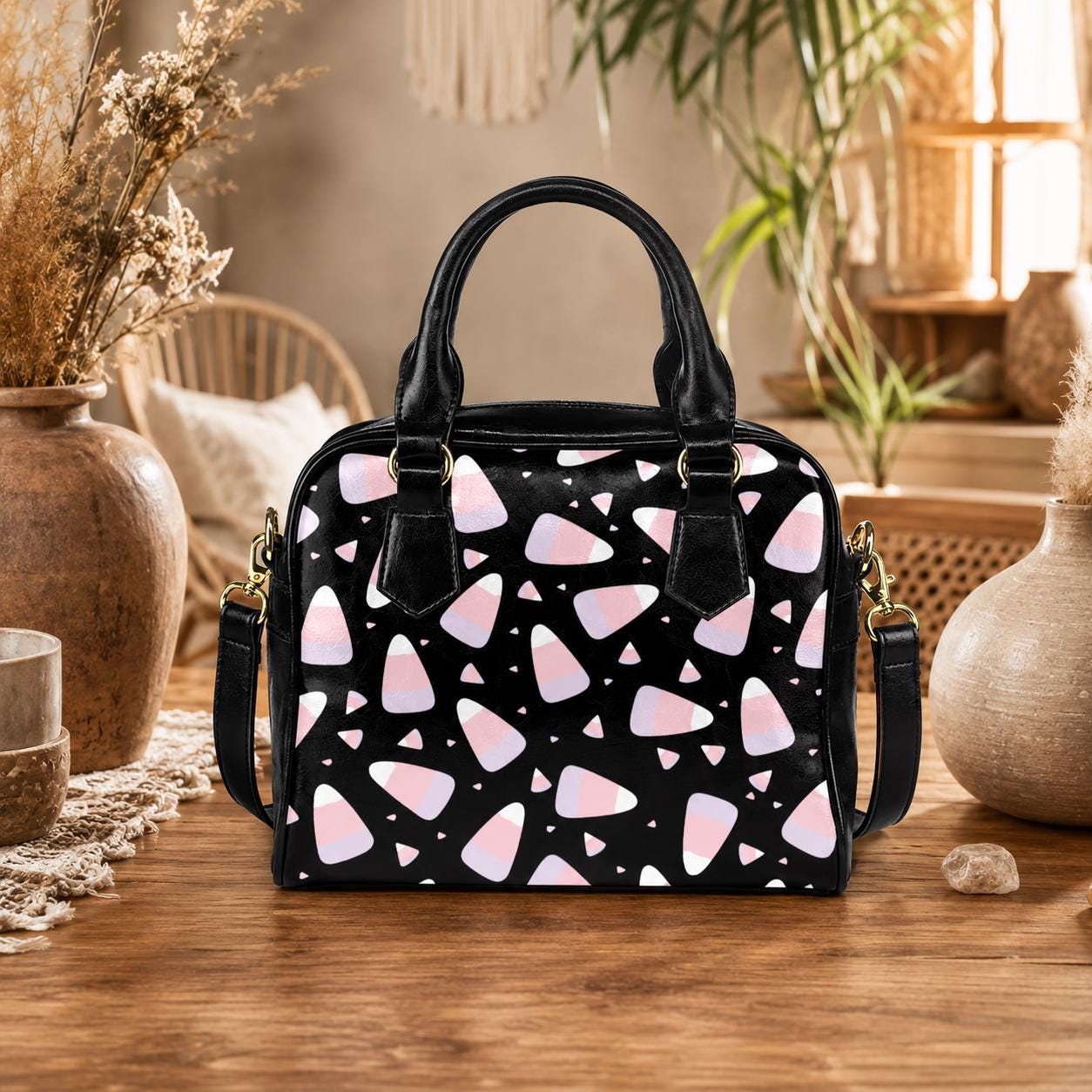 Candy Corn Purse, Pastel Halloween Handbag, Pink Goth Satchel Bag