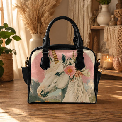 Unicorn Purse with Floral Crown, Fantasy Satchel Bag, Pink Whimsical Handbag