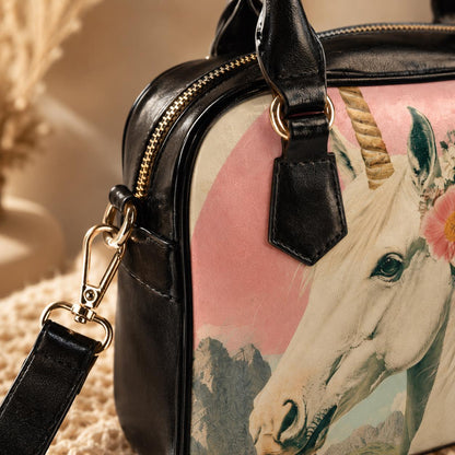 Unicorn Purse with Floral Crown, Fantasy Satchel Bag, Pink Whimsical Handbag