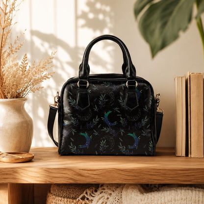 Moon & Foliage Satchel Bag: Celestial Crossbody Purse, Witchy Lunar Handbag