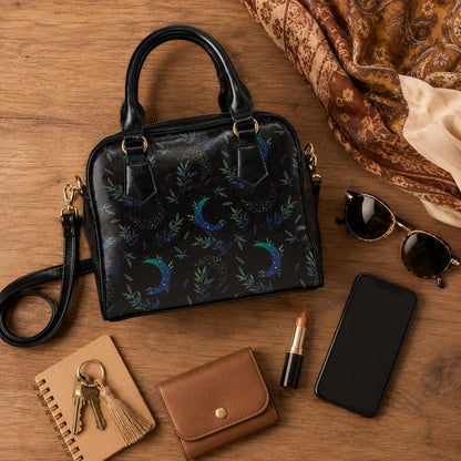 Moon & Foliage Satchel Bag: Celestial Crossbody Purse, Witchy Lunar Handbag