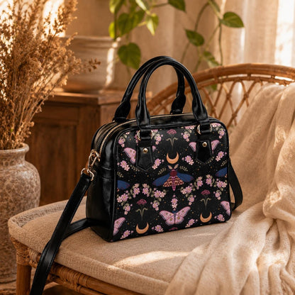 Celestial Moth Purse, Moon Phase Satchel Bag, Witchy Floral Handbag