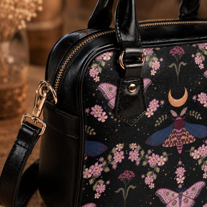 Celestial Moth Purse, Moon Phase Satchel Bag, Witchy Floral Handbag