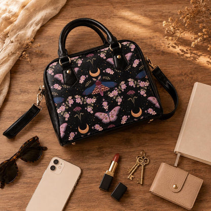 Celestial Moth Purse, Moon Phase Satchel Bag, Witchy Floral Handbag
