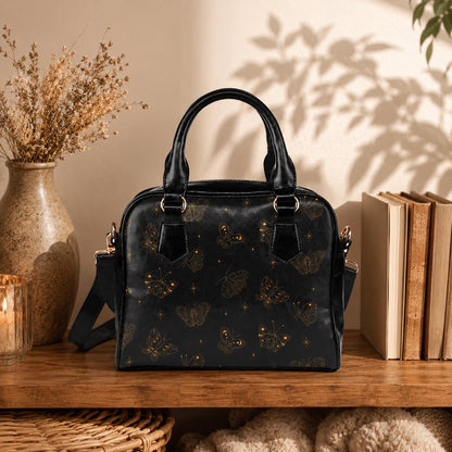 Butterfly Satchel Bag, Black Line Art Handbag, Minimalist Boho Purse
