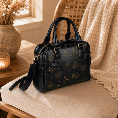 Butterfly Satchel Bag, Black Line Art Handbag, Minimalist Boho Purse