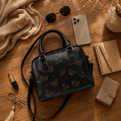 Butterfly Satchel Bag, Black Line Art Handbag, Minimalist Boho Purse