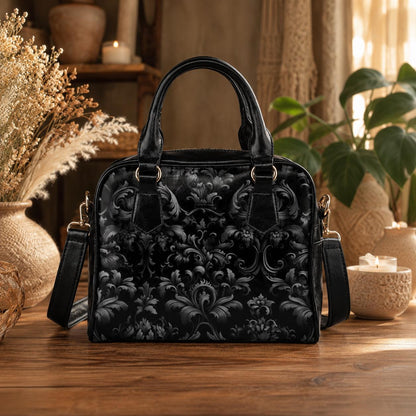 Baroque Black Satchel Bag, Victorian Gothic Faux Leather Handbag, Dark Gothic Purse