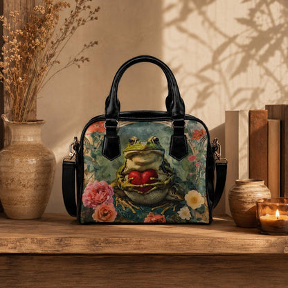 Frog Purse Floral Satchel Bag, Cottagecore Handbag for Frog Lover, Botanical Gift for Her