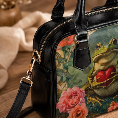 Frog Purse Floral Satchel Bag, Cottagecore Handbag for Frog Lover, Botanical Gift for Her