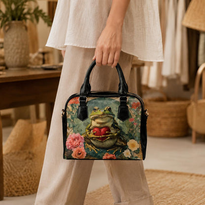 Frog Purse Floral Satchel Bag, Cottagecore Handbag for Frog Lover, Botanical Gift for Her